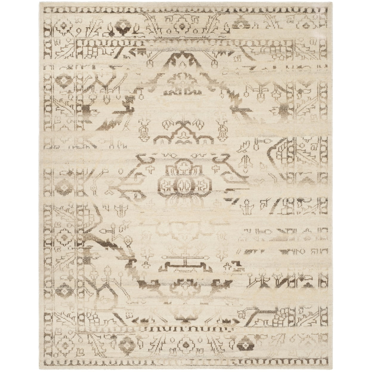 Elegant Hand-Knotted Natural Wool 9' x 12' Rectangular Area Rug