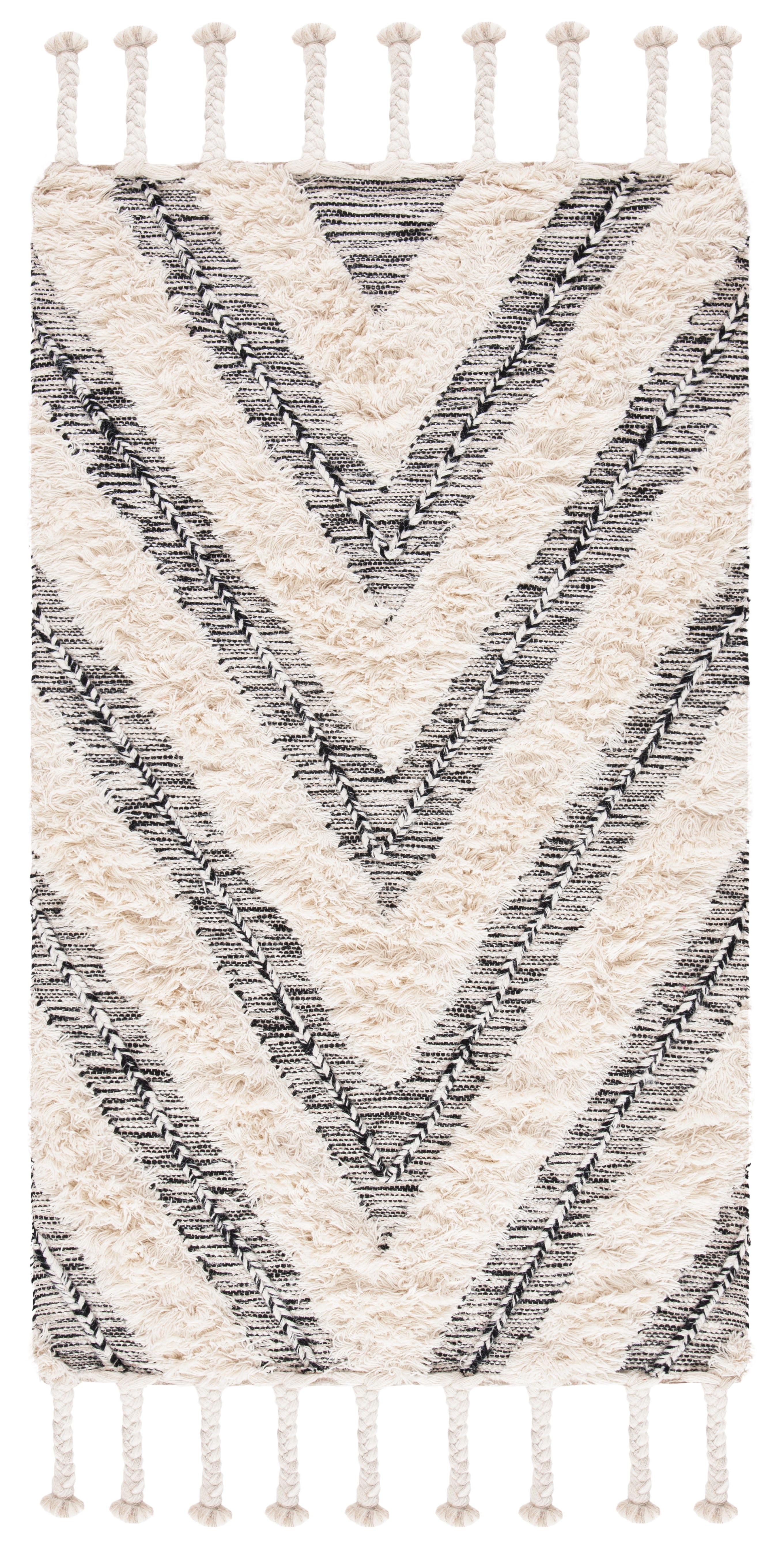 Handmade Black and Ivory Wool Reversible Rug 2'3" x 4'