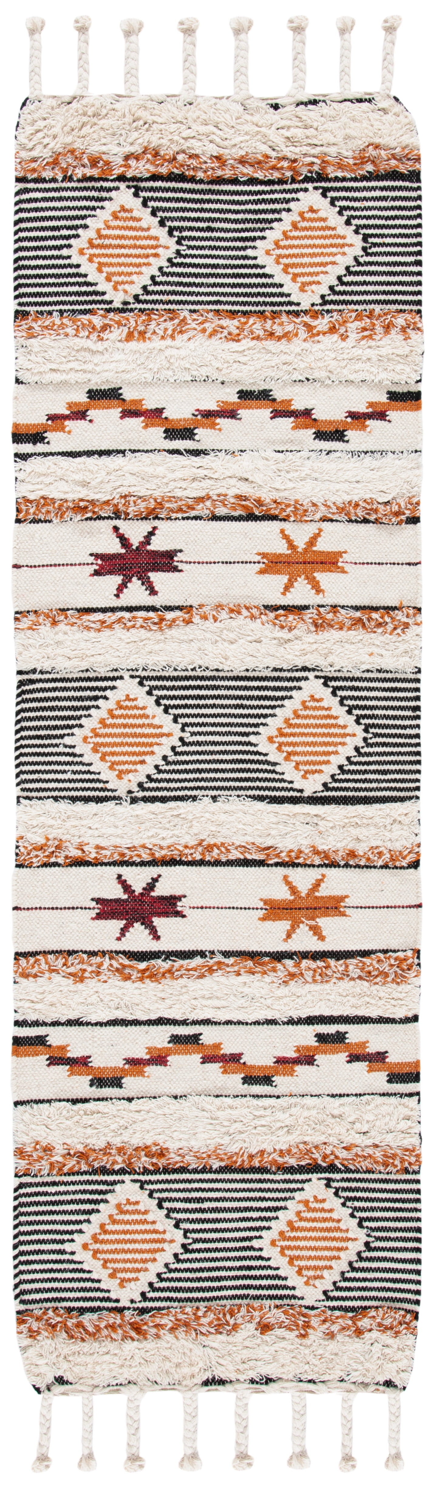 Kenya Hand-Knotted Black and Ivory Wool Runner Rug