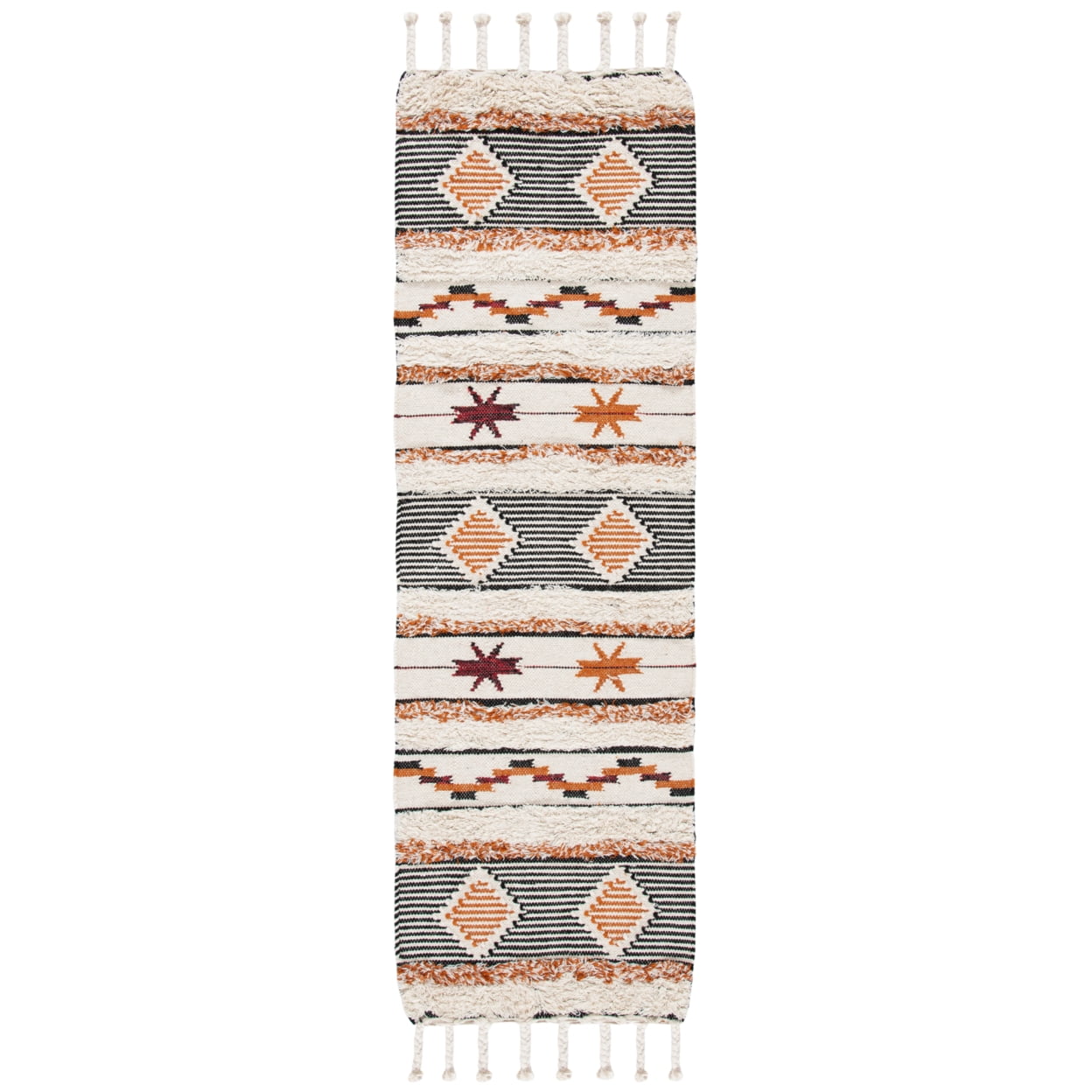 Kenya Hand-Knotted Black and Ivory Wool Runner Rug