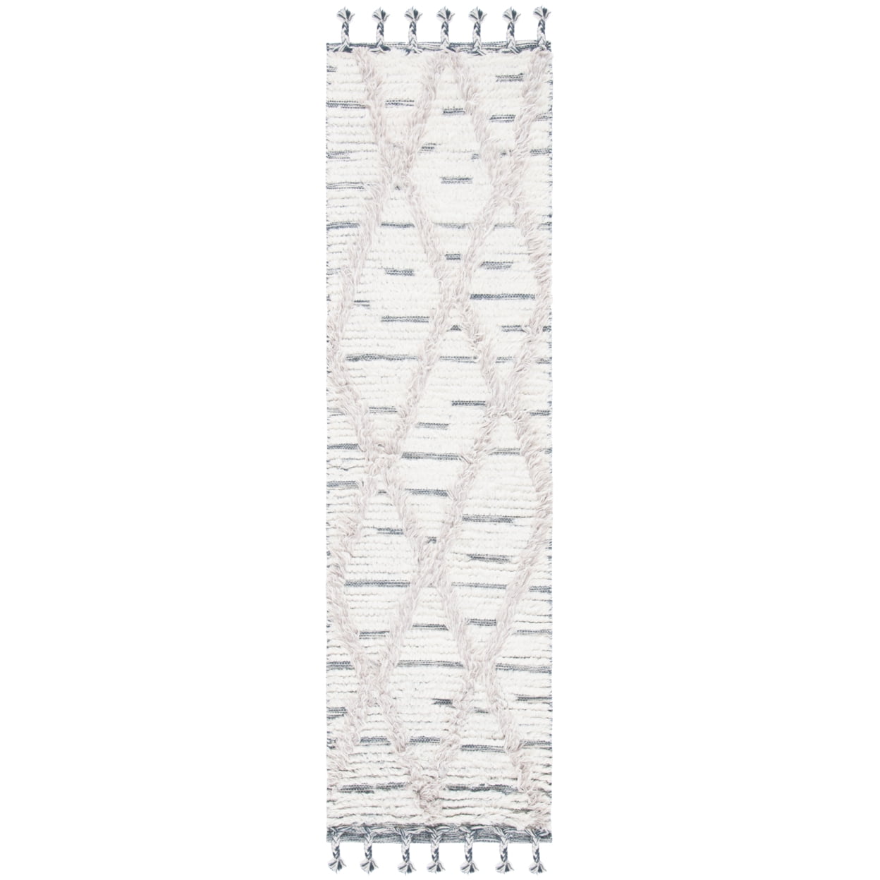 Ivory Trellis Hand-Knotted Wool Runner Rug 27in x 9in