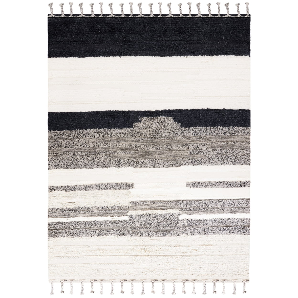 Kenya Hand-Knotted Gray Wool Striped Area Rug