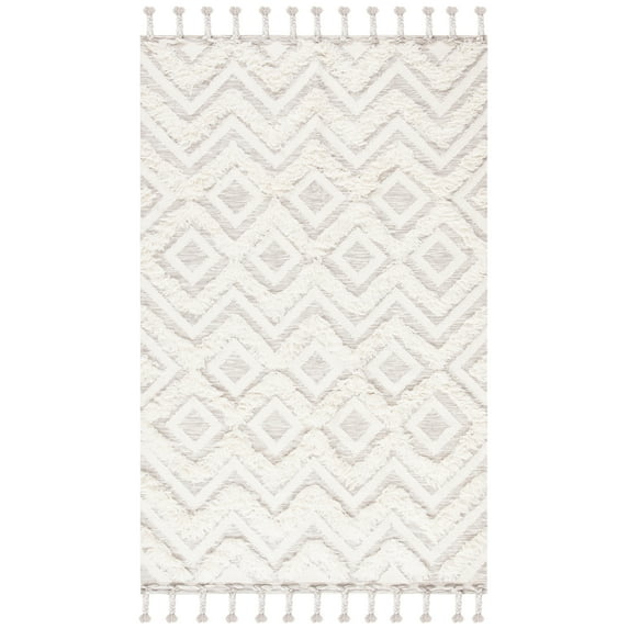SAFAVIEH Kenya Katharine Geometric Wool Area Rug, Ivory/Grey, 3' x 5'