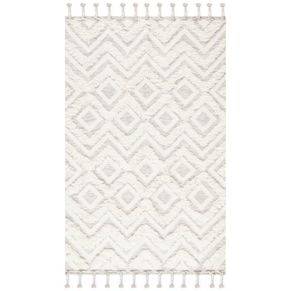 SAFAVIEH Kenya Katharine Geometric Wool Area Rug, Ivory/Grey, 3' x 5'