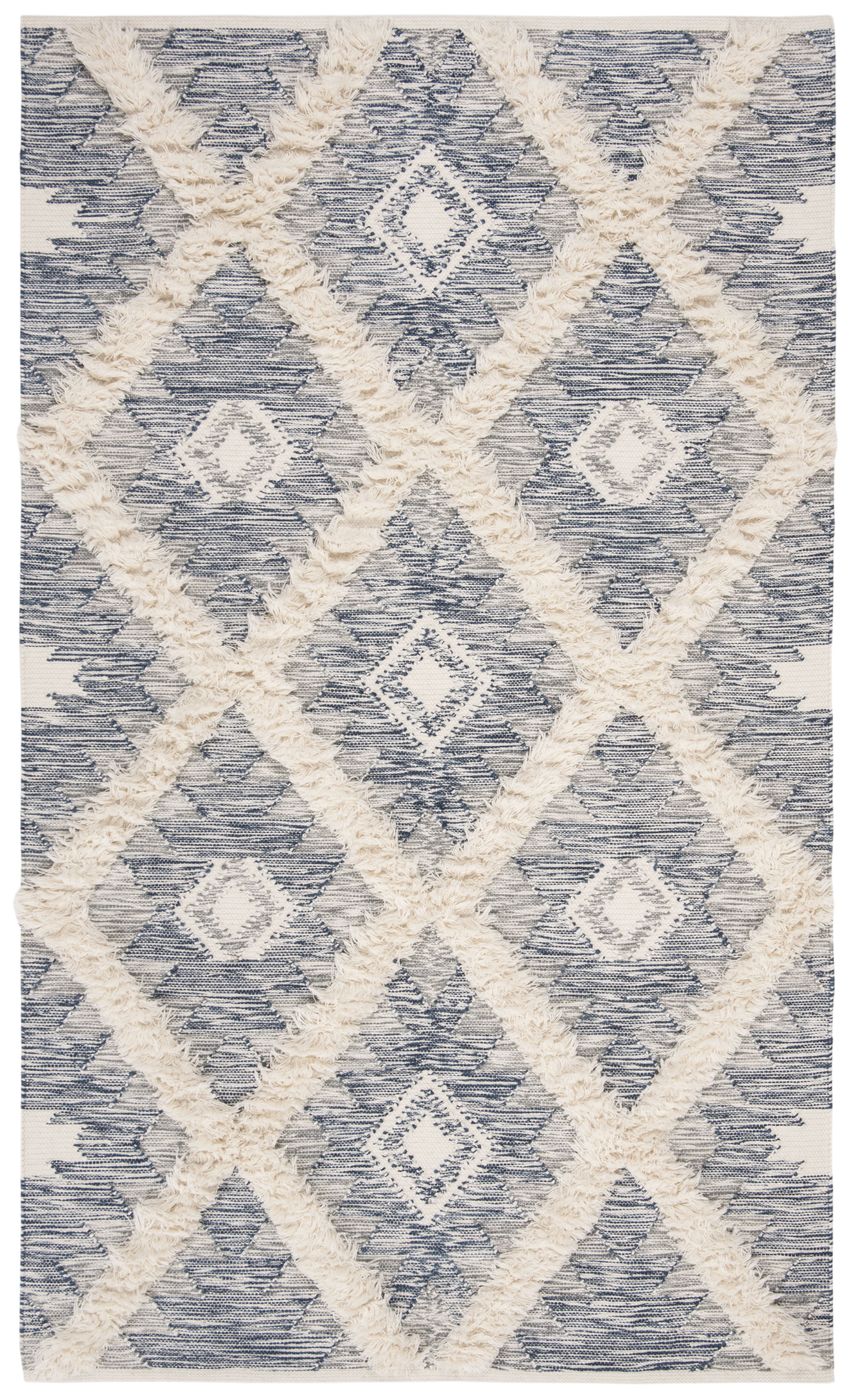 Ivory and Blue Hand-Knotted Wool 6' x 9' Area Rug