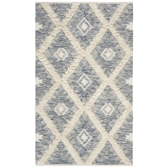 SAFAVIEH Kenya Kensington Geometric Diamonds Area Rug, Blue/Ivory, 9' x 12'