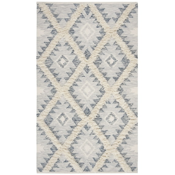 SAFAVIEH Kenya Kensington Geometric Diamonds Area Rug, Silver/Ivory, 9' x 12'
