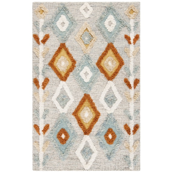 SAFAVIEH Kenya Leandre Southwestern Wool Area Rug, Gray/Blue, 3' x 5'