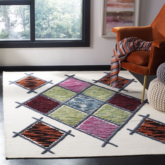 SAFAVIEH Kenya Lesleigh Colorful Geometric Area Rug, Ivory/Multi, 8' x 10'