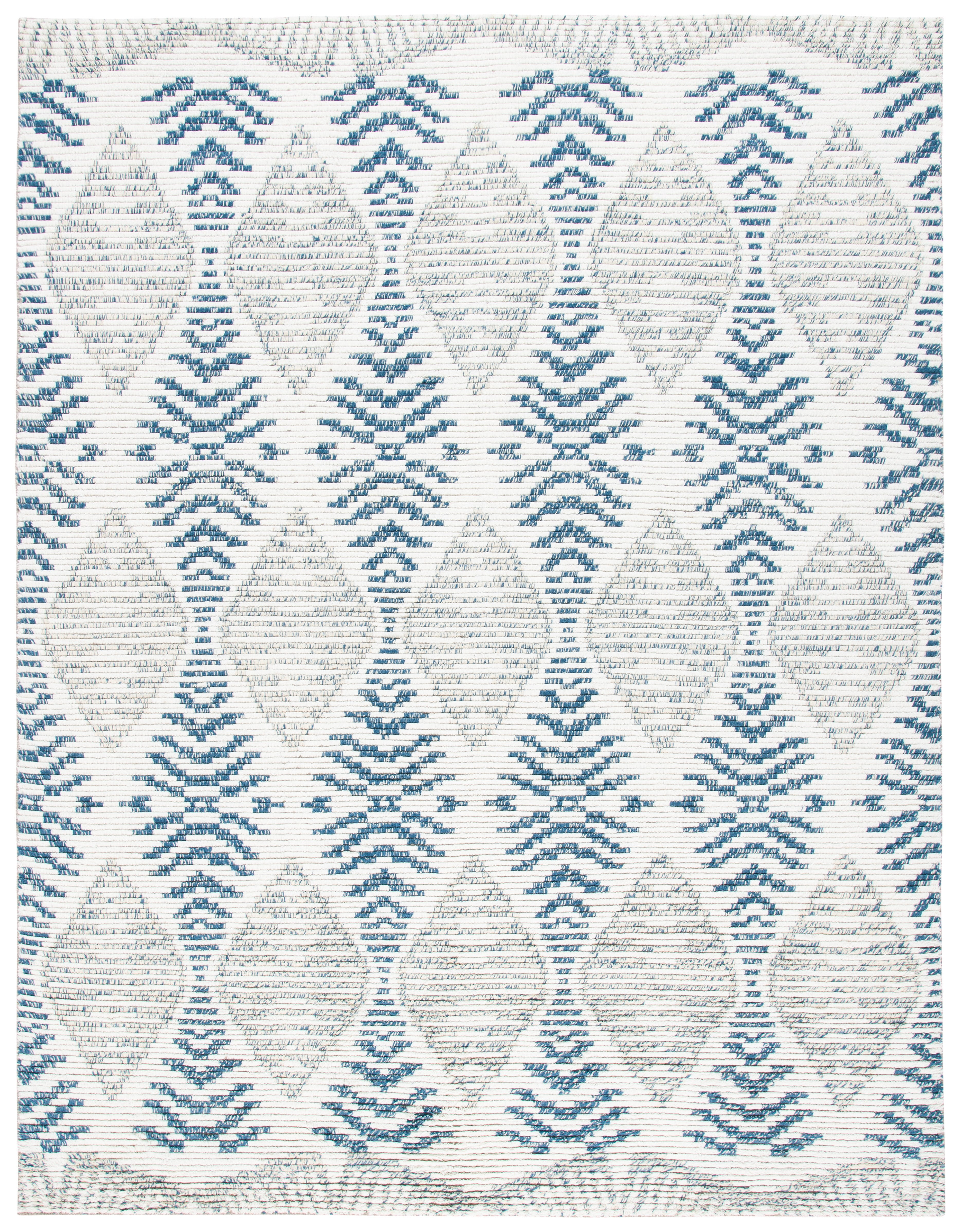 Kenya Blue and Ivory Hand-Knotted Wool 8' x 10' Area Rug