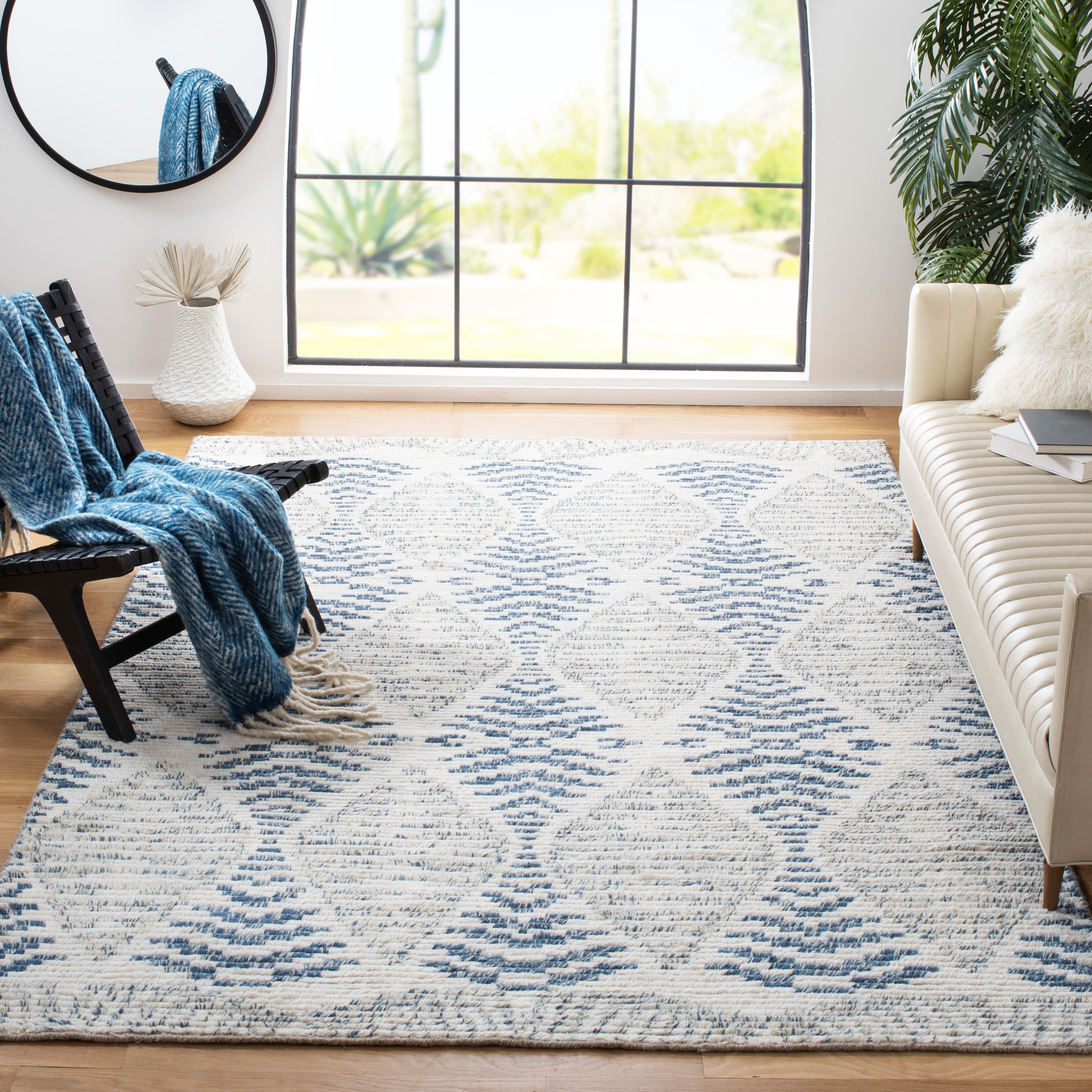 Safavieh Kenya Lilly Diamond Wool Area Rug, Blue/Ivory, 8' x 10'