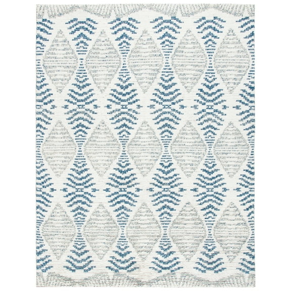 SAFAVIEH Kenya Lilly Diamond Wool Area Rug, Blue/Ivory, 9' x 12'