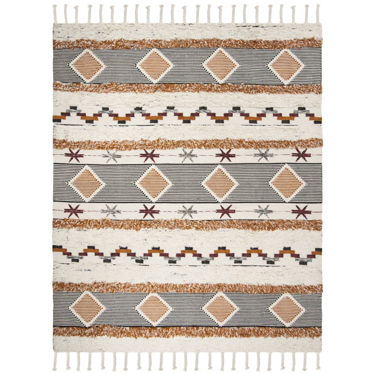 Hand-Knotted Geometric Black Wool Area Rug, 6' x 9'