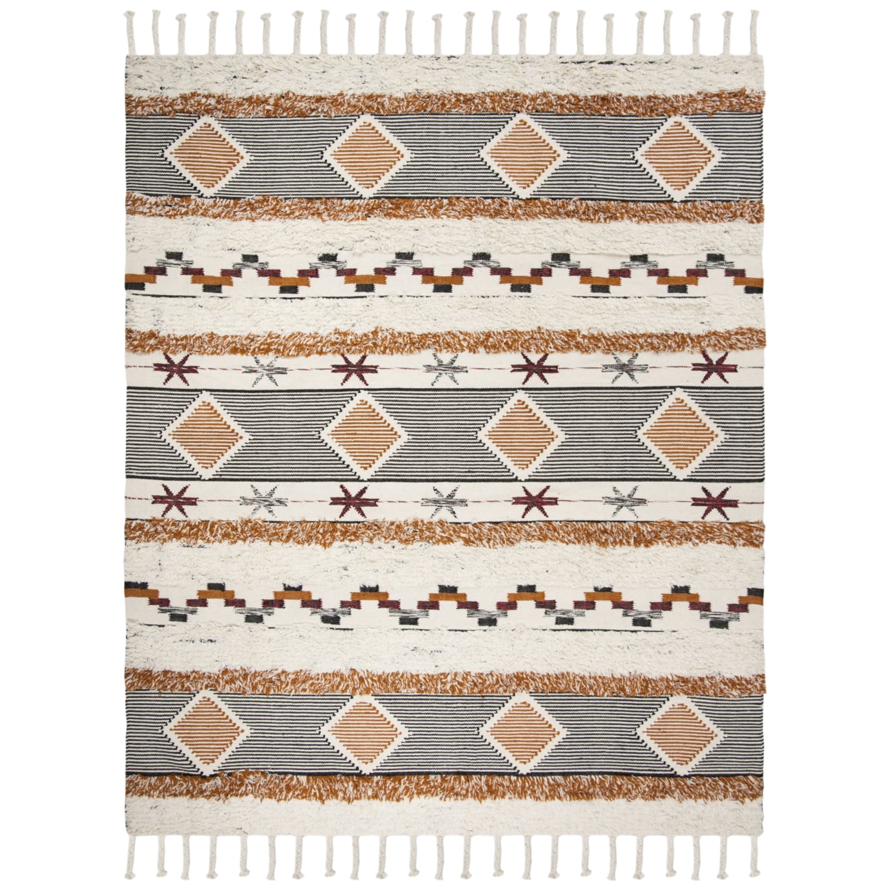 Ivory Geometric Hand-knotted Wool 9' x 12' Rug