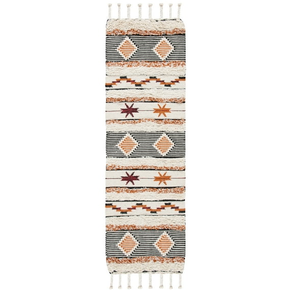 SAFAVIEH Kenya Lynette Southwestern Runner Rug, Ivory/Black/Orange, 2'3" x 6'