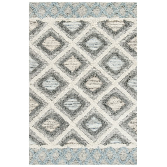 SAFAVIEH Kenya Melvin Diamond Wool Area Rug, Ivory/Gray, 3' x 5'