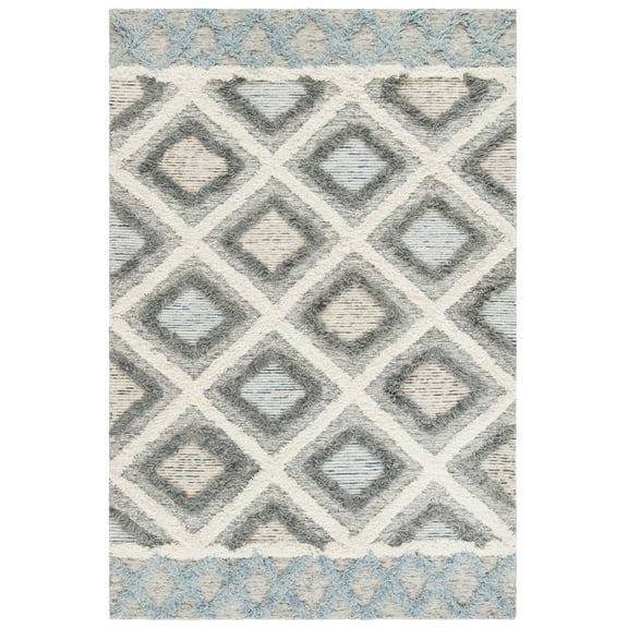 SAFAVIEH Kenya Melvin Diamond Wool Area Rug, Ivory/Gray, 4' x 6'