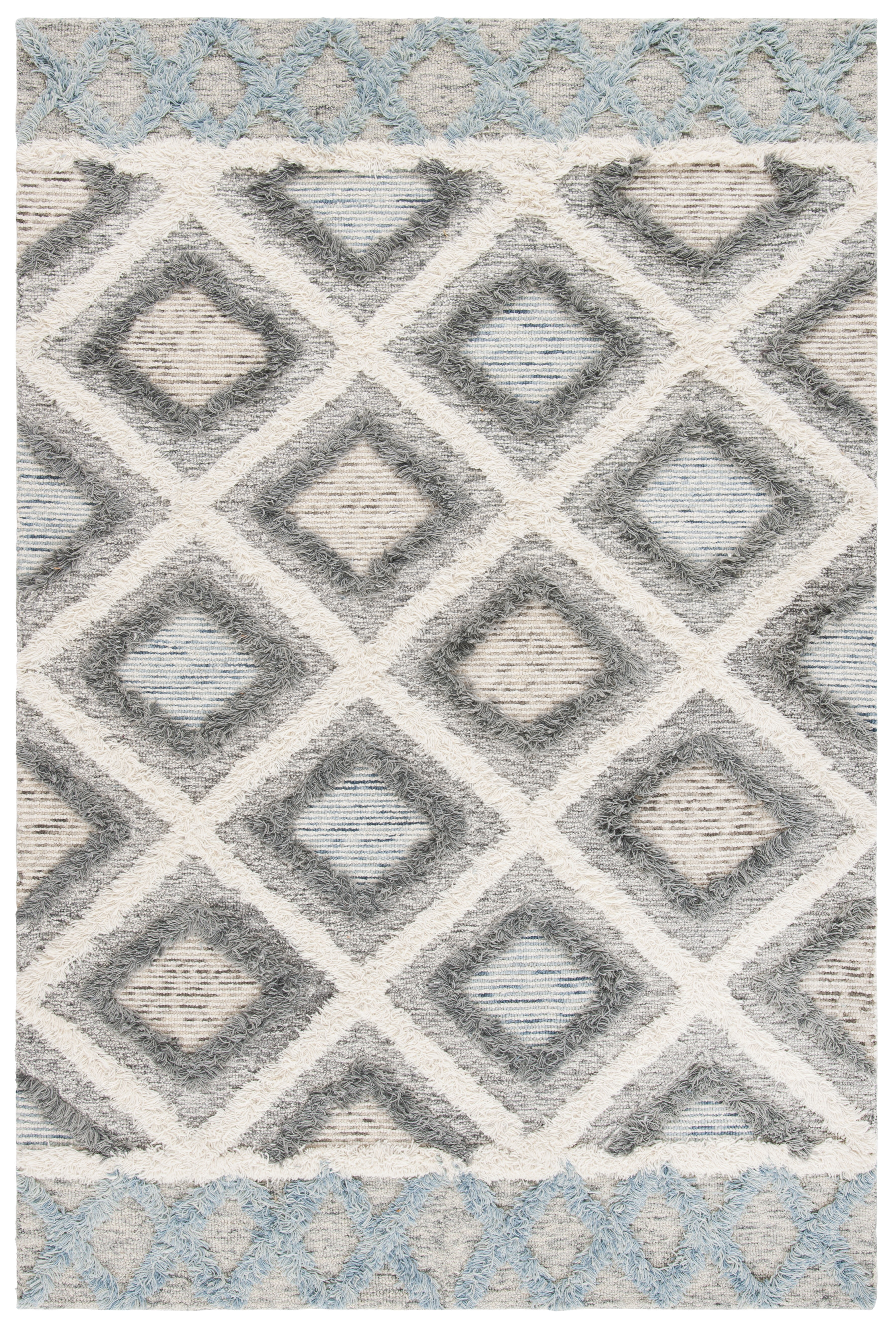 SAFAVIEH Kenya Melvin Diamond Wool Area Rug, Ivory/Gray, 5' x 8'