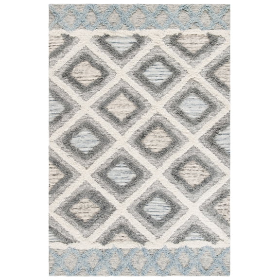 SAFAVIEH Kenya Melvin Diamond Wool Area Rug, Ivory/Gray, 5' x 8'