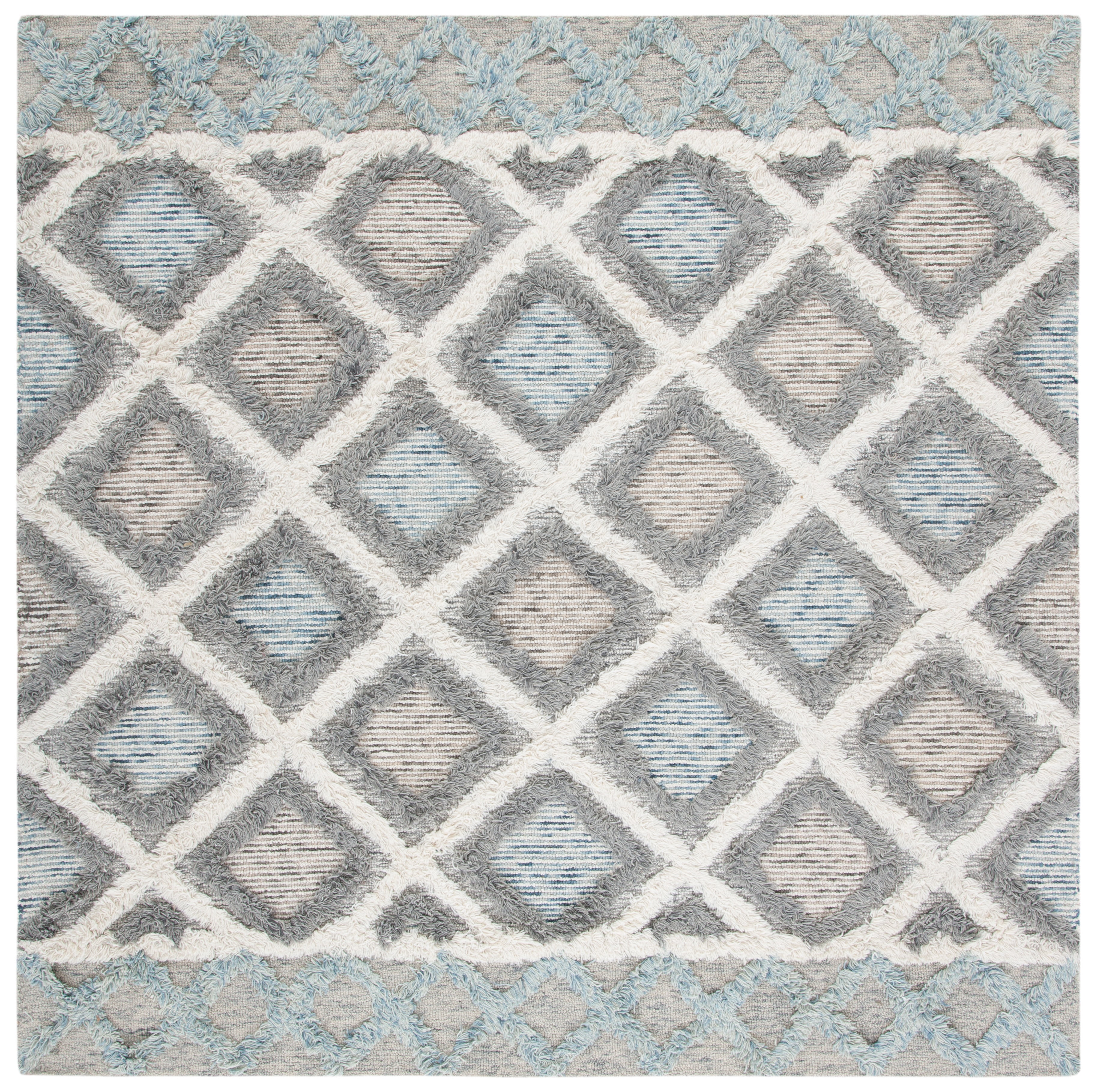 SAFAVIEH Kenya Melvin Diamond Wool Area Rug, Ivory/Gray, 7' x 7' Square
