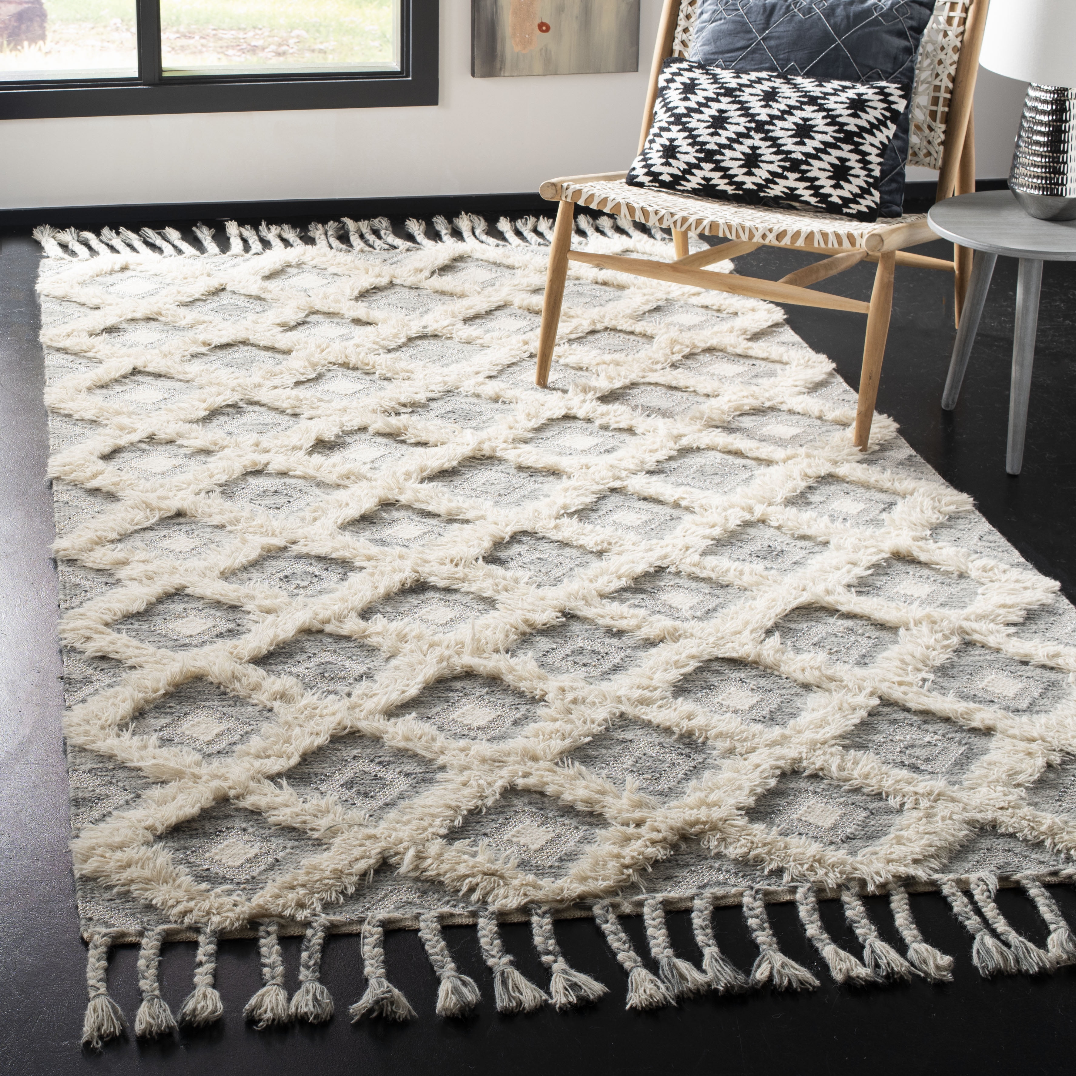 Gray and Ivory Hand-Knotted Wool Geometric Area Rug 6' x 9'