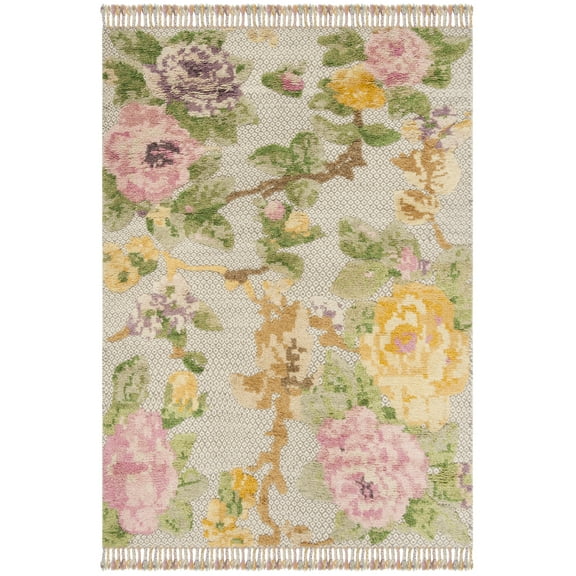 SAFAVIEH Kenya Natalee Floral Braided Fringe Area Rug, Pink/Grey, 6' x 9'