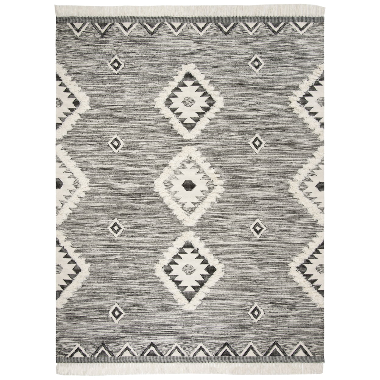 Kenya Black and Ivory Hand-knotted Wool Geometric Area Rug, 12' x 15'