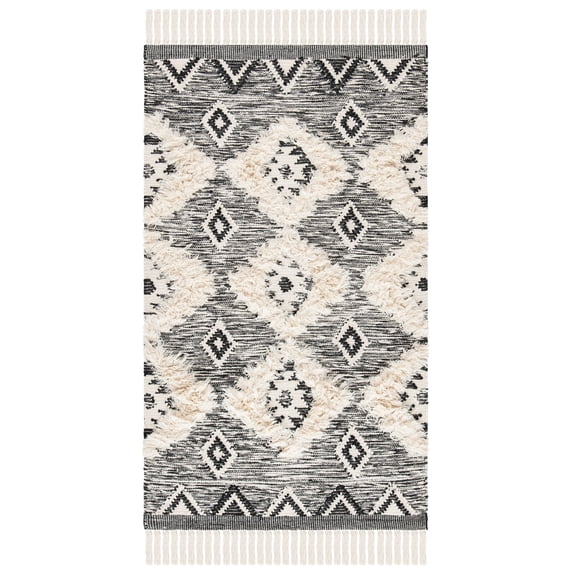 SAFAVIEH Kenya Pierce Geometric Area Rug, Black/Ivory, 2'3" x 4'