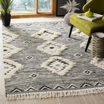 SAFAVIEH Kenya Pierce Geometric Diamonds Fringe Area Rug, Black/Ivory, 5' x 8'