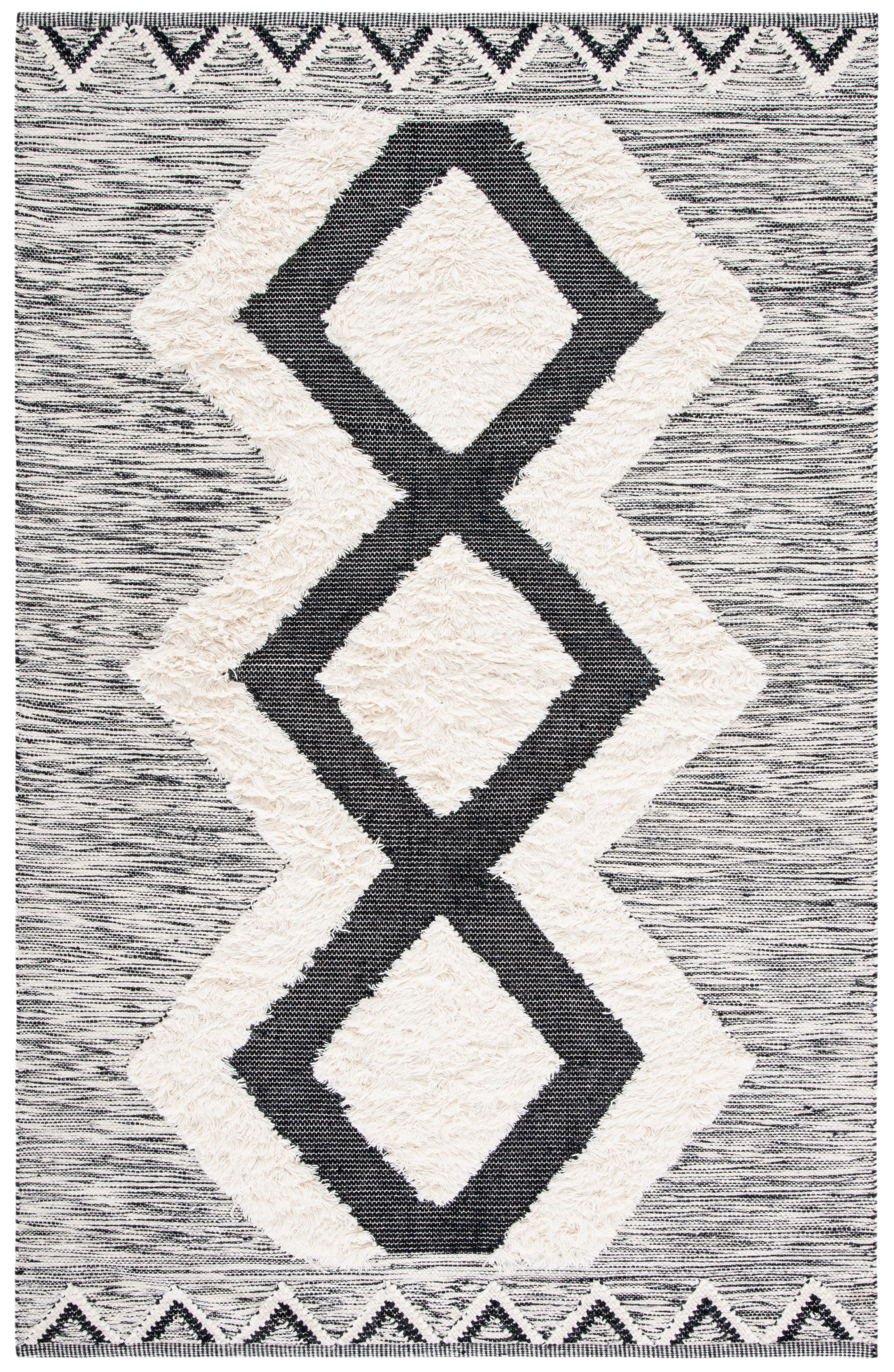 Handmade Black Wool 9' x 12' Rectangular Rug