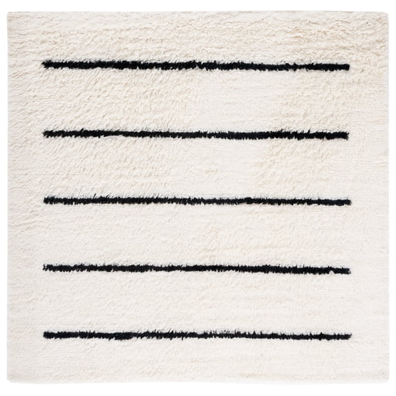SAFAVIEH Kenya Siomha Striped Area Rug, Ivory/Black, 7' x 7' Square