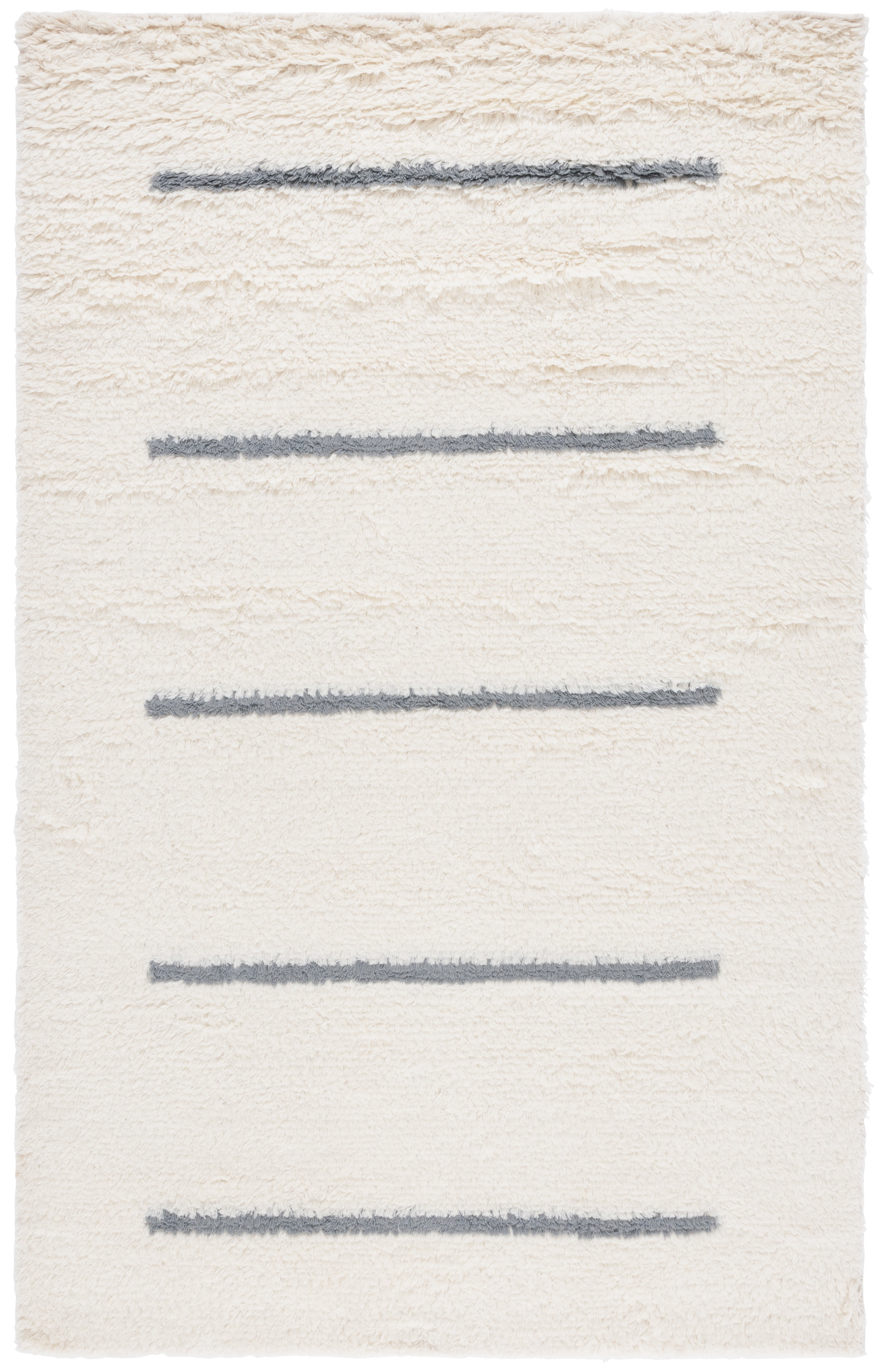 Ivory and Grey Hand-Knotted Wool Area Rug 4' x 6'