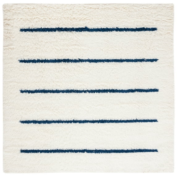 SAFAVIEH Kenya Siomha Striped Area Rug, Ivory/Navy, 7' x 7' Square