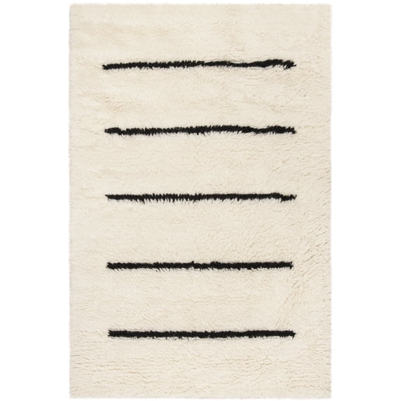 SAFAVIEH Kenya Siomha Striped Plush Wool Area Rug, Ivory/Black, 8' x 10'