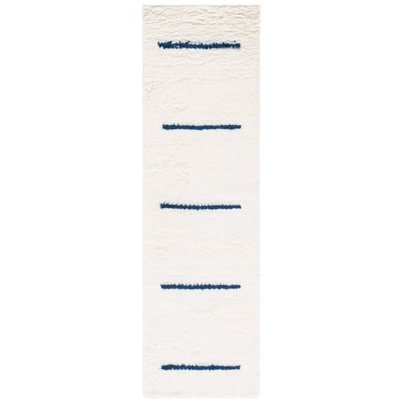 SAFAVIEH Kenya Siomha Striped Runner Rug, Ivory/Navy, 2'3" x 8'