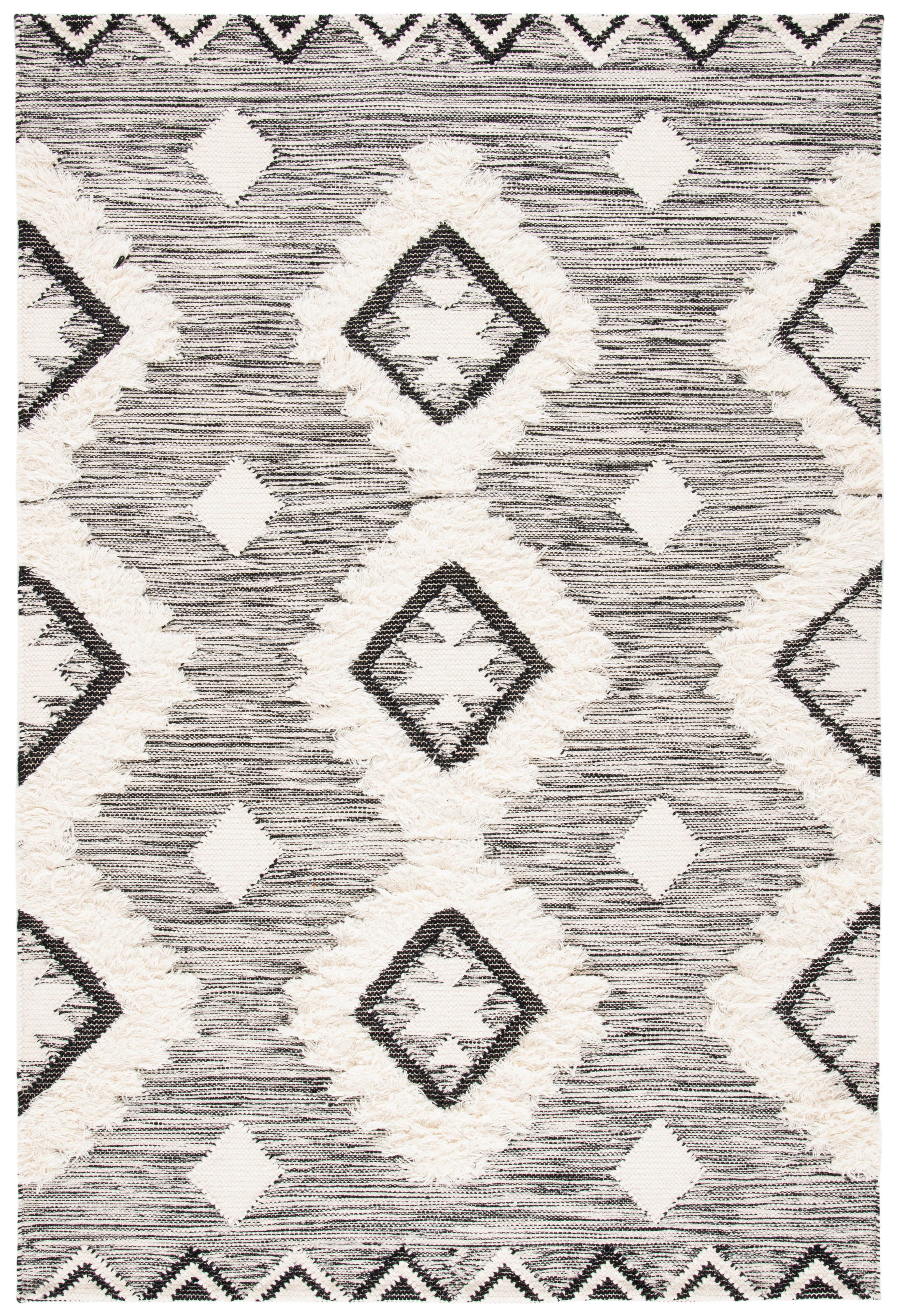 Hand-Knotted Black Wool Blend Rectangular Area Rug - 5x8 Feet