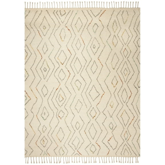 SAFAVIEH Kenya Sylvanus Braided Geometric Fringe Area Rug, Ivory/Multi, 8' x 10'