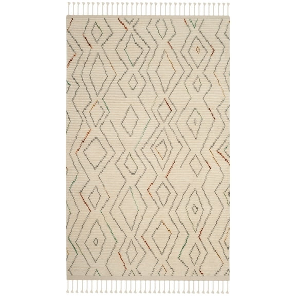 SAFAVIEH Kenya Sylvanus Braided Geometric Fringe Area Rug, Ivory/Multi, 9' x 12'