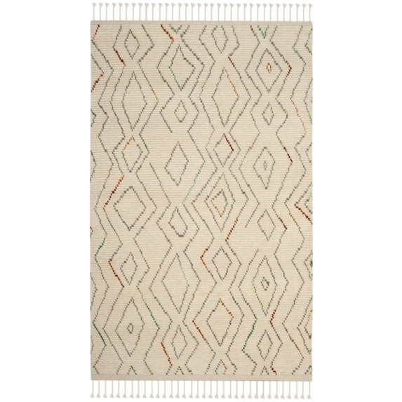 SAFAVIEH Kenya Sylvanus Braided Geometric Fringe Area Rug, Ivory/Multi, 9' x 12'