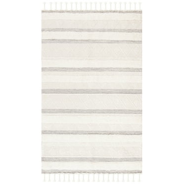 SAFAVIEH Kenya Winchester Striped Wool Area Rug, Ivory/Grey, 3' x 5'