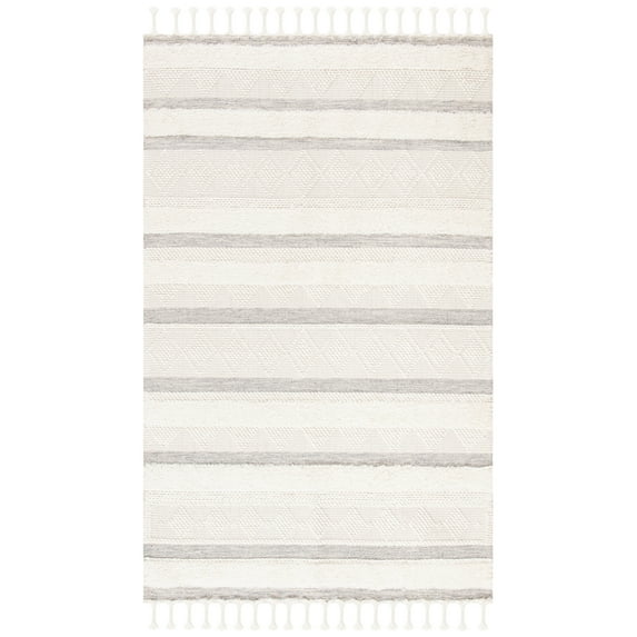 SAFAVIEH Kenya Winchester Striped Wool Area Rug, Ivory/Grey, 3' x 5'