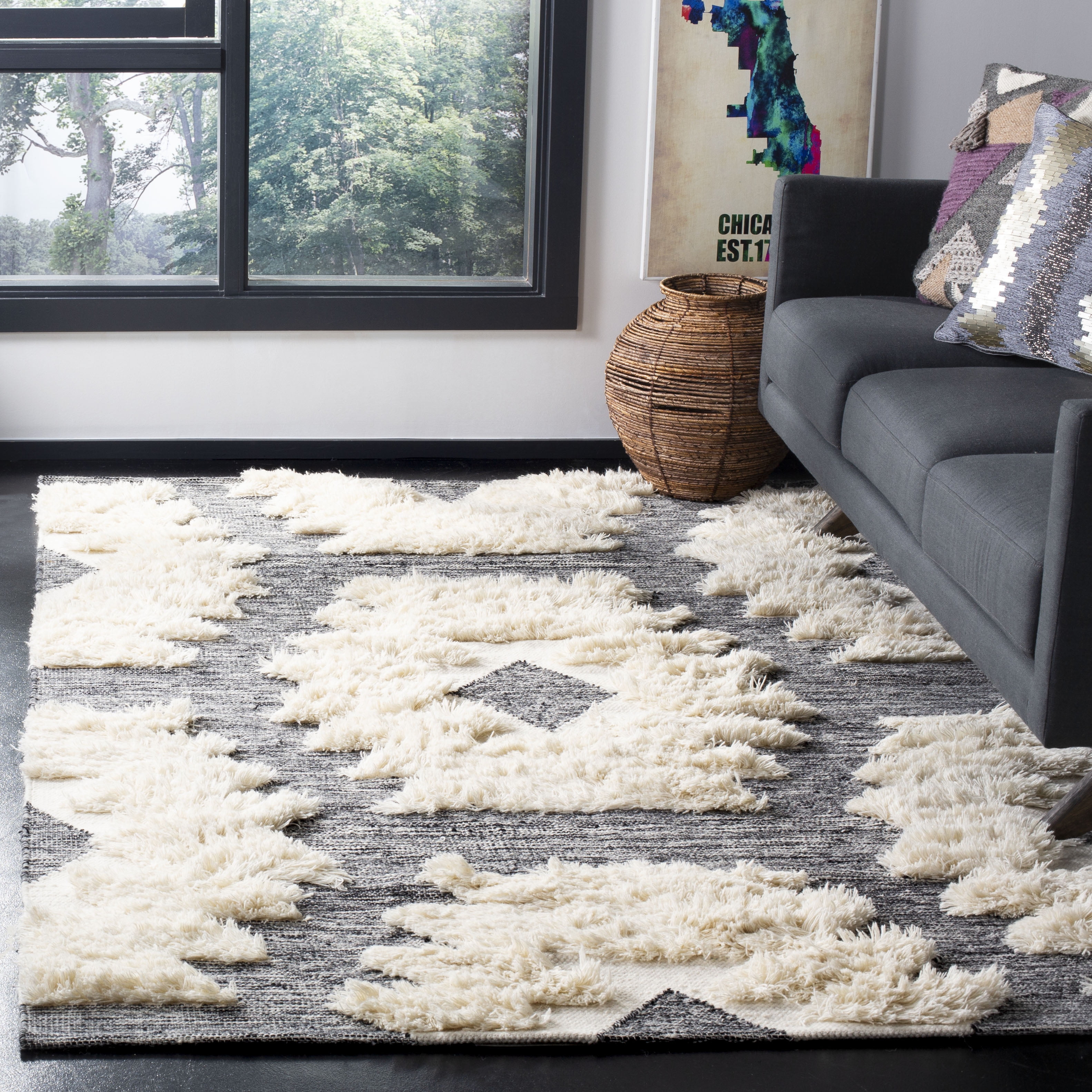 SAFAVIEH Kenya Winston Geometric Area Rug, Black/Ivory, 9' x 12'