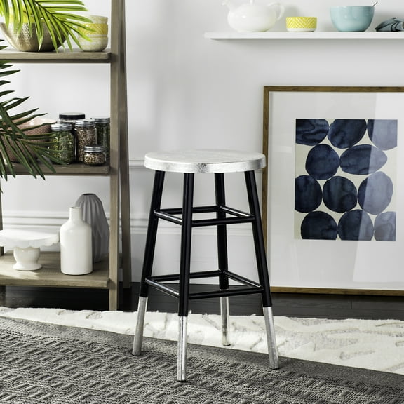 SAFAVIEH Kenzie Iron Silver Dipped 24" Counterstool, Black