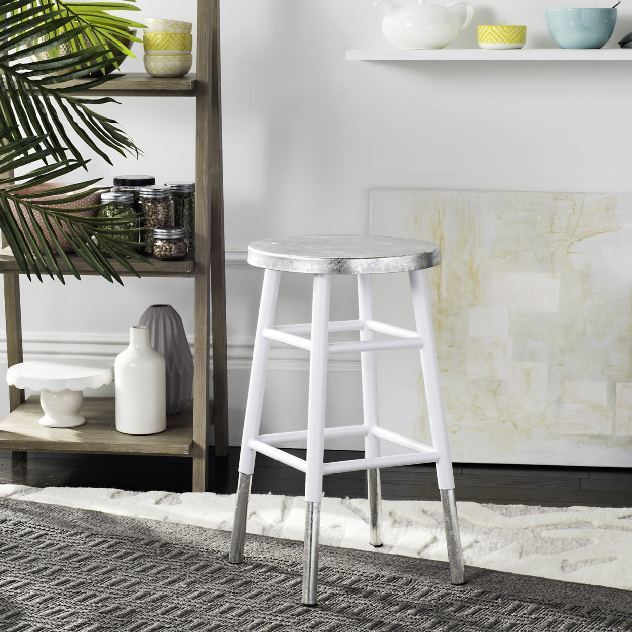 Transitional Silver-Dipped 24" White Metal Counter Stool