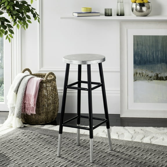 SAFAVIEH Kenzie Iron Silver Dipped 30" Barstool, Black