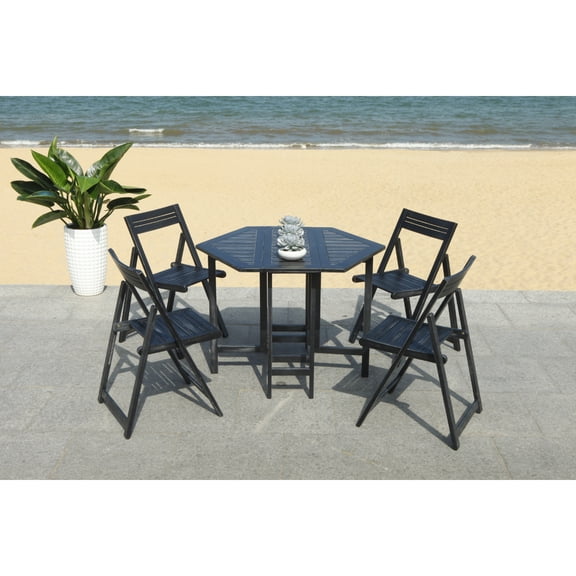 SAFAVIEH Kerman Outdoor Modern Foldable 5 Piece Dining Set, Black