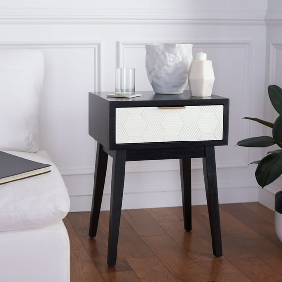SAFAVIEH Keya Modern Glam 1 Drawer Accent Table, Black/White