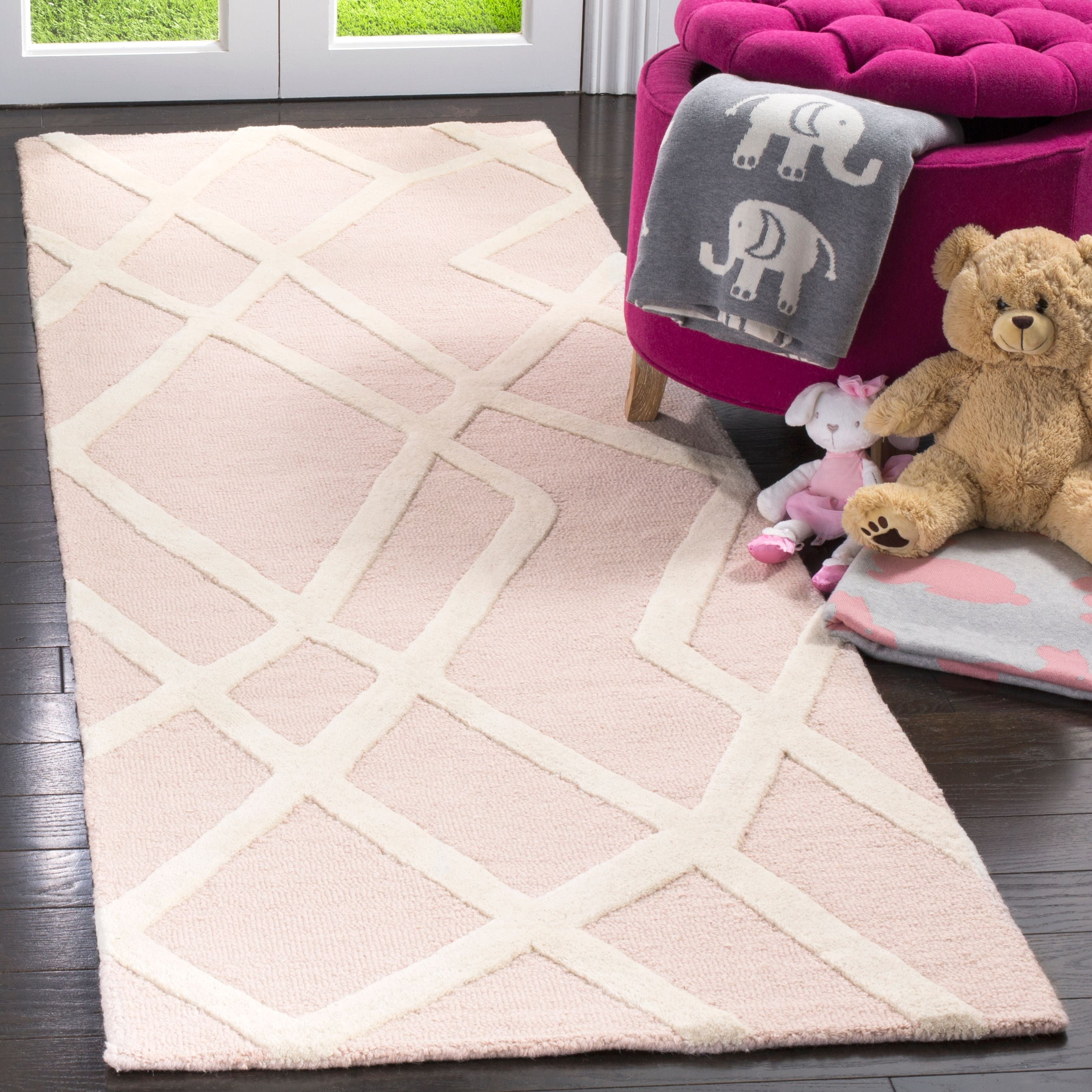 Ivory and Pink Hand-Tufted Wool Kids Runner Rug
