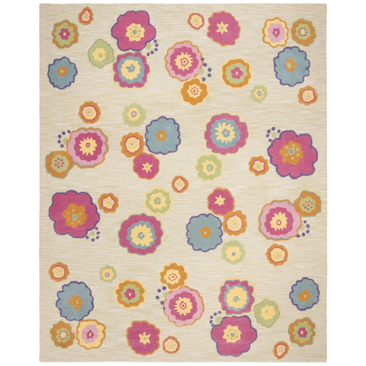 Handmade Blue Floral Wool and Viscose Kids Rug, 7' x 7'