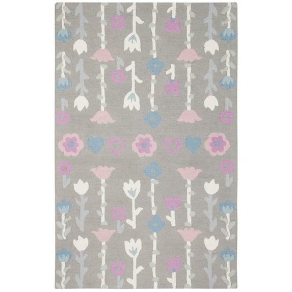 SAFAVIEH Kids Antoinette Floral Wool Area Rug, Grey/Pink, 3' x 5'